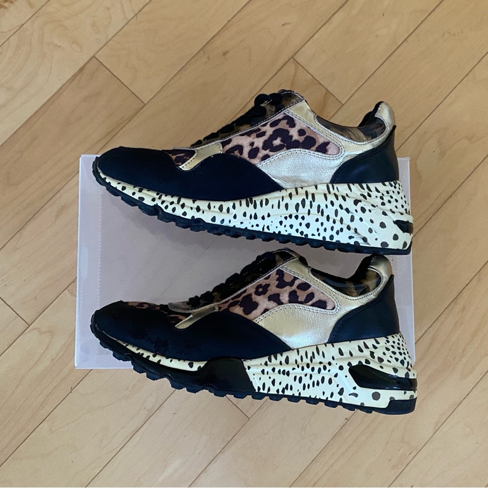 Steve Madden Black/Tan/Gold Leopard Chunky Platform Sneakers 7 1/2 - Picture 4 of 11